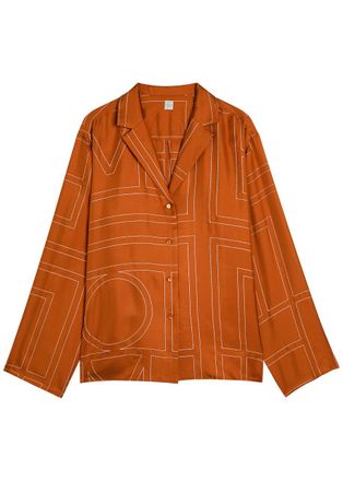 Toteme Logo-embroidered Silk-satin Shirt - Terracotta - 42 (UK14 / L)