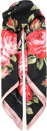 Dolce & Gabbana Foulard in twill di seta 90x90 con stampa bouquet di rose - - Accessories - Donna - Nero - ONE SIZE