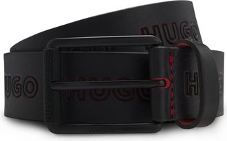 HUGO BOSS Lederg&uuml;rtel HUGO Gilroy Deb Sz35, Herren, Gr. 90, schwarz (schwarz 001), Leder, kontrastfarbene Details, G&uuml;rtel Lederg&uuml;rtel, mit Label-Pr&auml;gung rundher