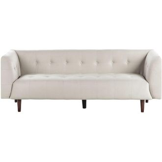 Beliani Beliani - Divano moderno a 3 posti imbottito in tessuto con gambe in legno e schienale con bottoni modello beige chiaro Byske