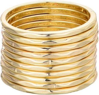 Adornia Adornia Plated Ring Hammered Band Ring Set