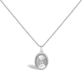 House of Brilliance 14K White Gold Diamond Accent Oval Fluted Medallion Pendant Necklace