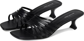 Michael Kors Haisley Sandals Black Leather Slip On Kitten Heel HAWK382