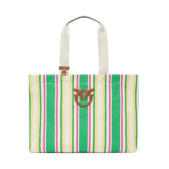 Pinko Canvas Shopping Bag in Geel/Roze/Groen - Dames - Shoppers - Veelkleurig - ONE Size - Tassen