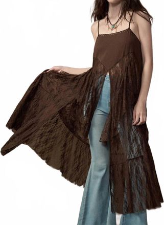 Promesa Ruffled Lace Flyaway Maxi Camisole Top In Chocalate