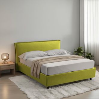 Dmora Cama Matrimonial Brunate, Cama Matrimonial Con Colch&oacute;n, Desenfundable, Hecho En Italia, Con Almacenamiento, Verde