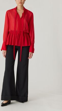 Rebecca Taylor Covered Button Tie Front Blouse