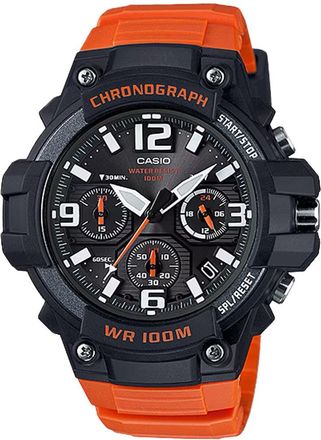 Casio Mens Black Dial Chronograph Watch with Orange Resin Strap - MCW-100H-4AV