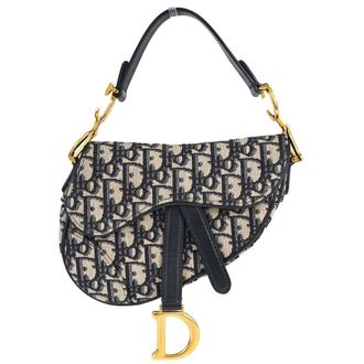 Dior Saddle Oblique Canvas Navy Canvas Handbag (Pre-Owned)