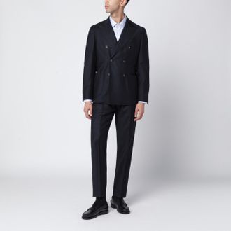Santaniello Blue Double Breasted Suit In Wool And Cashmere