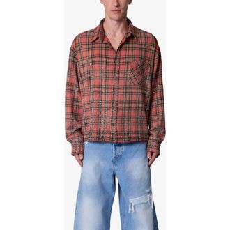 mnml Rhinestone Flannel Button-Up Shirt in Red at Nordstrom, Size X-Large