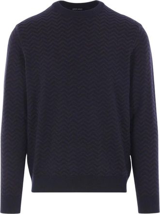 Giorgio Armani Crewneck Sweater - Heren - Ronde hals truien - Blauw - XL - Nylon - Truien & Vesten