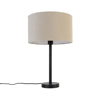 QAZQA Dise&ntilde;o L&aacute;mpara De Mesa Moderna Negra Con Pantalla De Boucl&eacute; Marr&oacute;n Claro 35 Cm - Simplo Acero /textil Redonda Adecuado Para Led Max. 1 X 40 Watt - Qaz