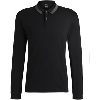 HUGO BOSS Heren Regular Poloshirt Met Lange Mouwen (Zwart)