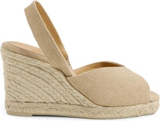 Castaner Brisa - katoenen sandalen met gewassen afwerking en 9 cm sleehak. - Dames - Sleehakken - Beige - 40 EU - Katoen - Schoenen
