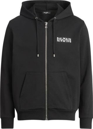 Balmain Mirror Zip-Up Hoodie - Heren - Vesten met rits - Zwart - 3XL - Katoen - Hoodies & sweatvesten