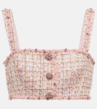 Self Portrait Top cropped in bouclé con decorazioni