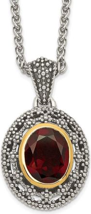 Diamond2Deal Sterling Silver with 14K Accent Oval Garnet Pendant Necklace