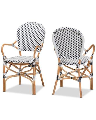 Baxton Studio Naila Classic French Weaving & Rattan 2pc Dining Chair Set