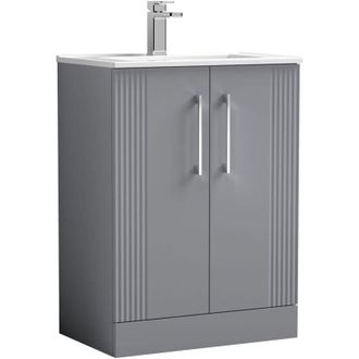 Nuie Nuie - Deco Floor Standing 2-Door Vanity Unit with Basin-2 600mm Wide - Satin Grey