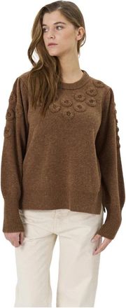 Lind Monica Pullover - Dames - Ronde hals truien - Bruin - S - Wol - Truien & Vesten