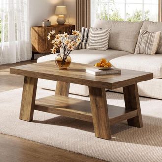 Tribesigns Tribesigns Farmhouse Coffee Table, Rustic Coffee Tables for Living Room, 120 cm Rectangular Wood Living Room Tables, 2-Tier Center Table with Storage