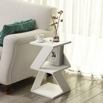 Dmora Mesa De Centro Rubiana, 2 Compartimentos, Forma Rectangular, Tablero De Madera Melaminada, 30x30x50h Cm Blanco