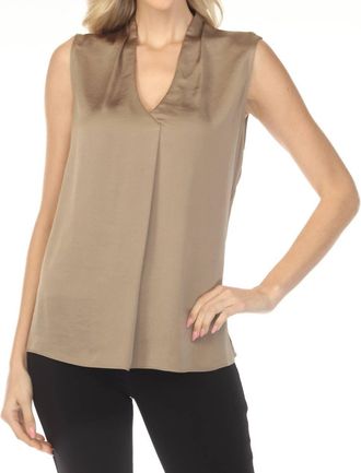 Joseph Ribkoff V-Neck Pleated Sleeveless Satin Top In Java