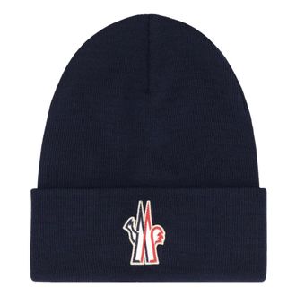 Moncler Beanies, male, Blue, Size: ONE SIZE Logo Patch Beanie