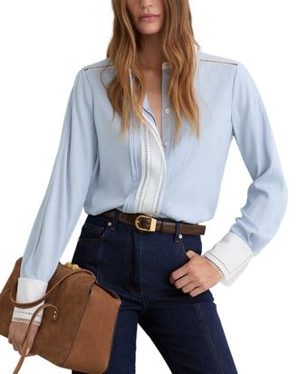 Reiss Luma Lace Trim Tipped Long Sleeve Shirt