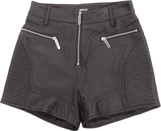 Just Cavalli Genuine Leather Silver Zip Motorcycle Ribbed Shorts