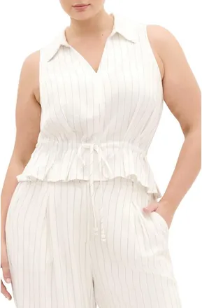 City Chic Stripe Sleeveless Peplum Top in Ivory/black at Nordstrom, Size 10W