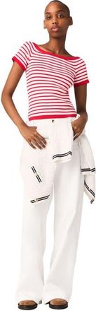 Maje Striped knit top with boat neck in Red at Nordstrom, Size X-Small