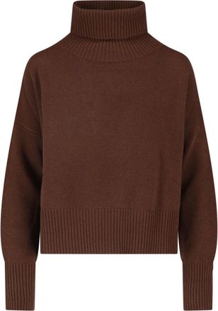 Maryya Brown Virgin Wool-Cashmere Ribbed Turtleneck
