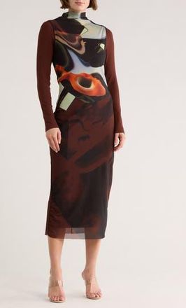 Desigual Abstract Long Sleeve Dress in Brown at Nordstrom Rack, Size Large