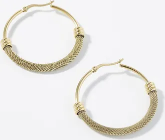Simons Womens Large half-textured Hoop Earrings