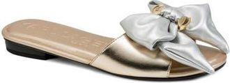 Karl Lagerfeld Ciaran Bow Slide Sandal in White Gold/Silver at Nordstrom, Size 6.5