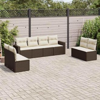 vidaXL Set Sof&aacute;s De Jard&iacute;n 8 Piezas Y Cojines Rat&aacute;n Sint&eacute;tico Marr&oacute;n Vidaxl