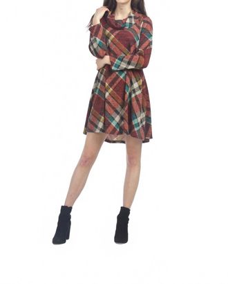 Papillon Cowl Neck A-Line Sweater Dress In Wine Plaid