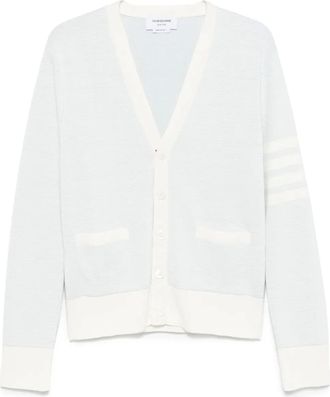 Thom Browne Cardigan con dettaglio a 4 righe e scollo a V - Blu