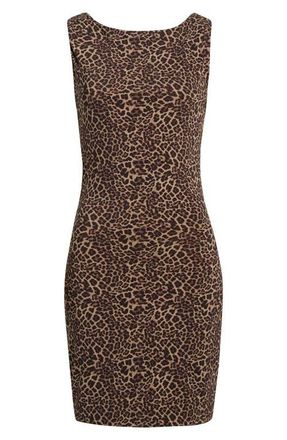 Lord & Taylor Ruched Sculpt Sleeveless Minidress in New Leopard at Nordstrom, Size X-Large