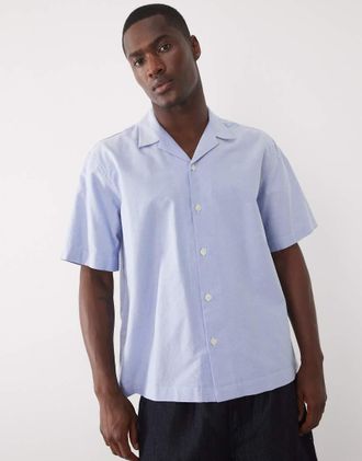 Selected Camicia a maniche corte in 100% cotone blu medio