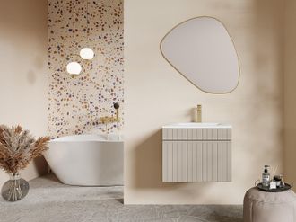 Vente-Unique Mobile bagno sospeso scanalato beige con lavabo da incasso 60 cm - SATARA