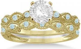 Allurez Antique Aquamarine Bridal Set Marquise Shape 18K Yellow Gold 0.36ct