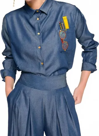Vilagallo Ana Denim Embroided Shirt In Blue
