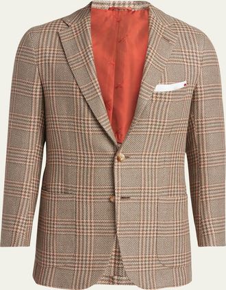Kiton Mens Prince of Wales Cashmere and Linen Sport Coat