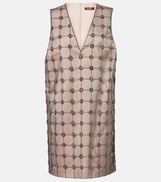 Max Mara Acino embellished tulle and satin minidress
