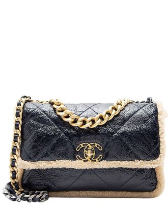 Chanel Beige Shiny Crumpled Calfskin & Shearling 19 Medium Flap Shoulder Bag (Authentic Pre-Loved)