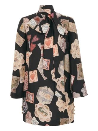 Zimmermann Dream tie-neck printed mini dress - women - Silk - 0P - Black
