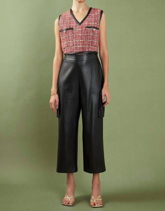 English Factory Tweed Vest With Leather Trim In Multi